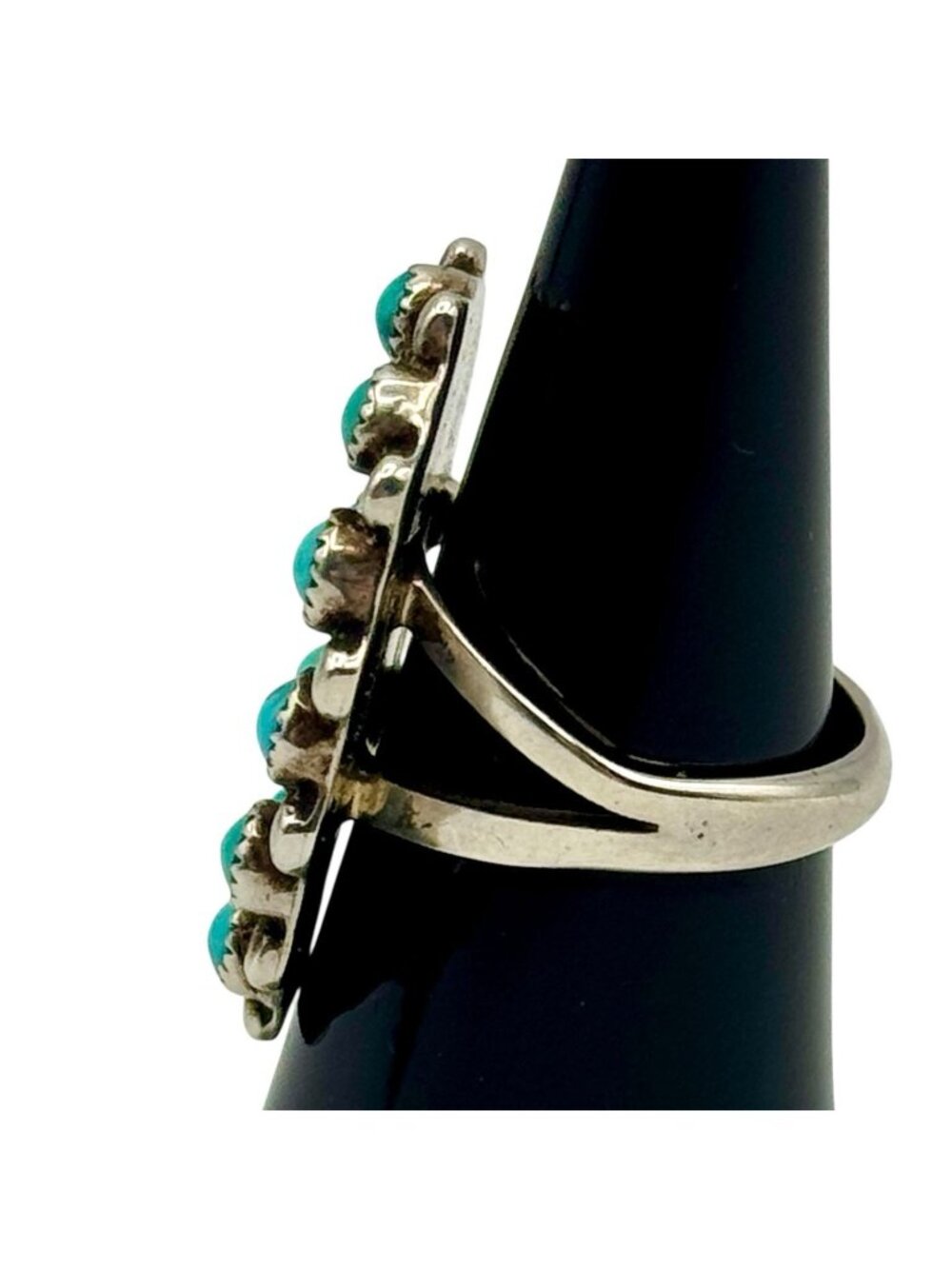 Native American Petit Point Turquoise Sterling Silver Ring Size 6 - Picture 3 of 13